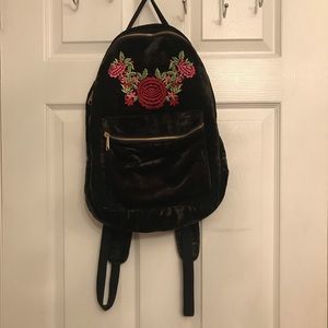 World Market: Green Velvet embroidered backpack